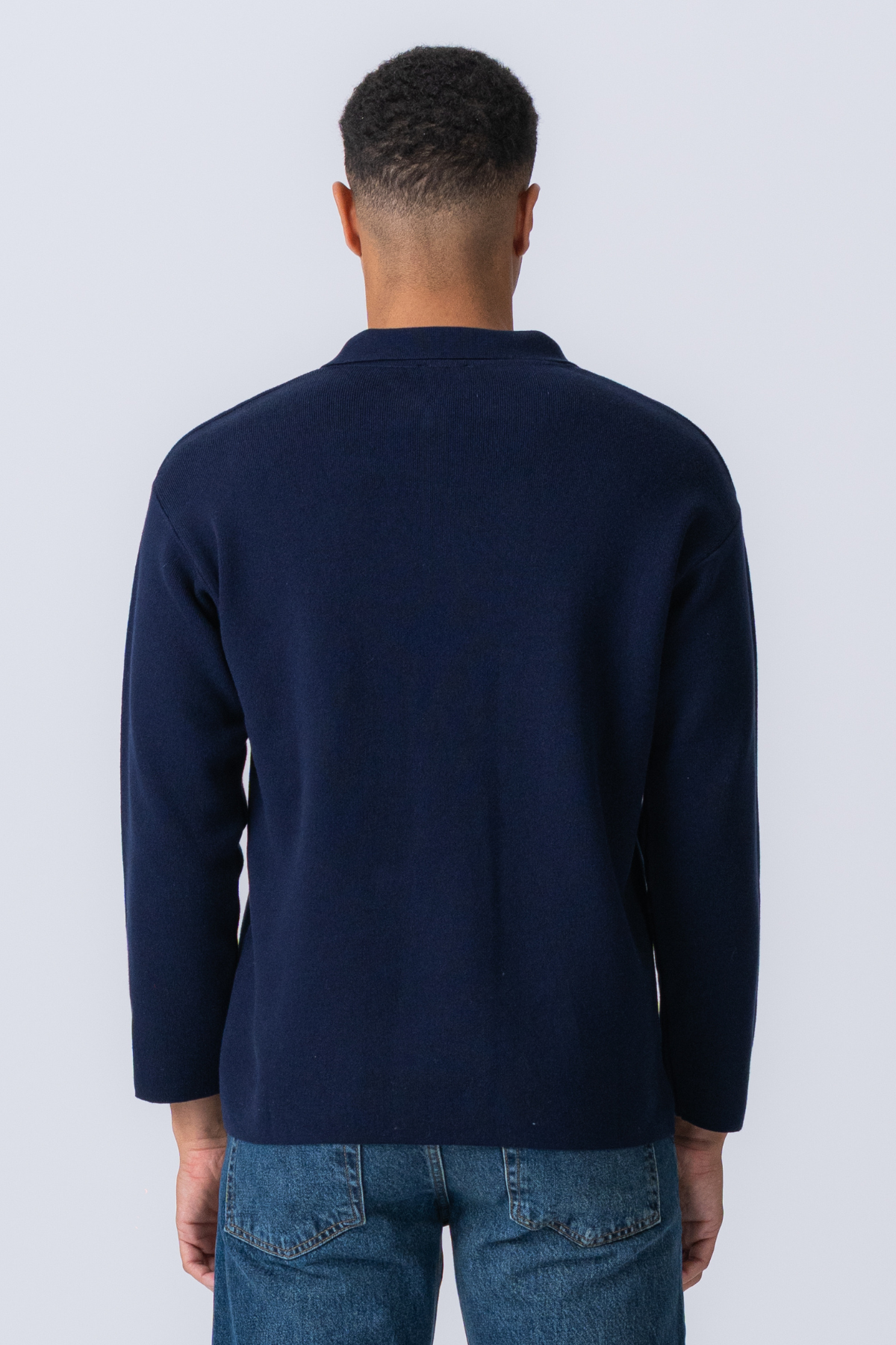 Strikkede Langærmede Polo - Navy