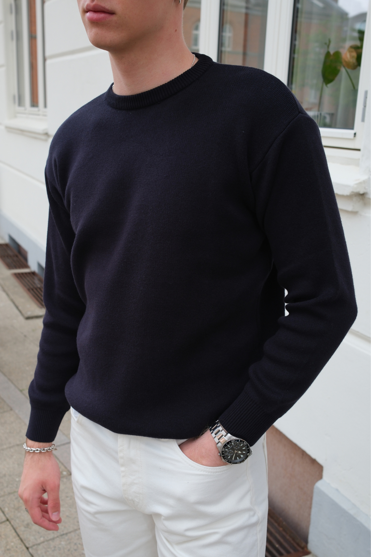Crewneck Knit Sweater - Mørk Navy