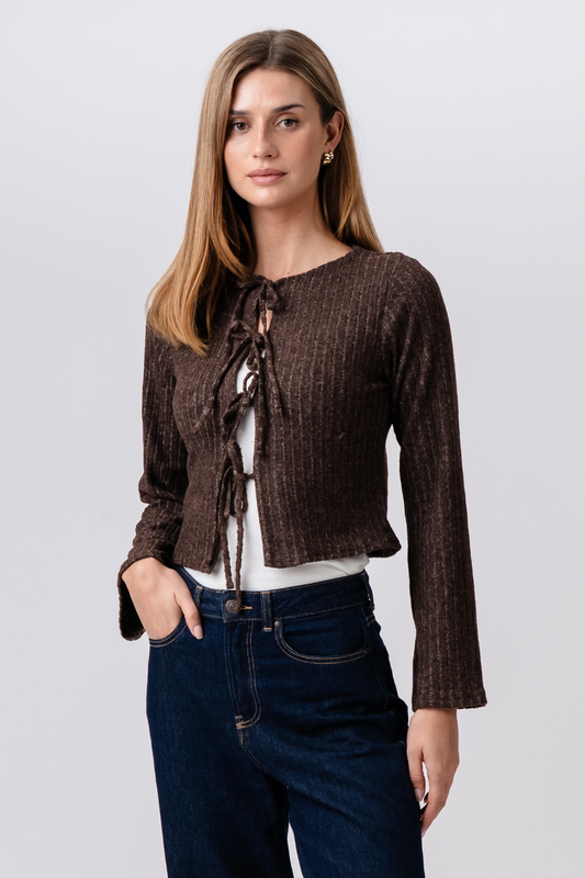 Ivy Tie Blouse Knit - Brun