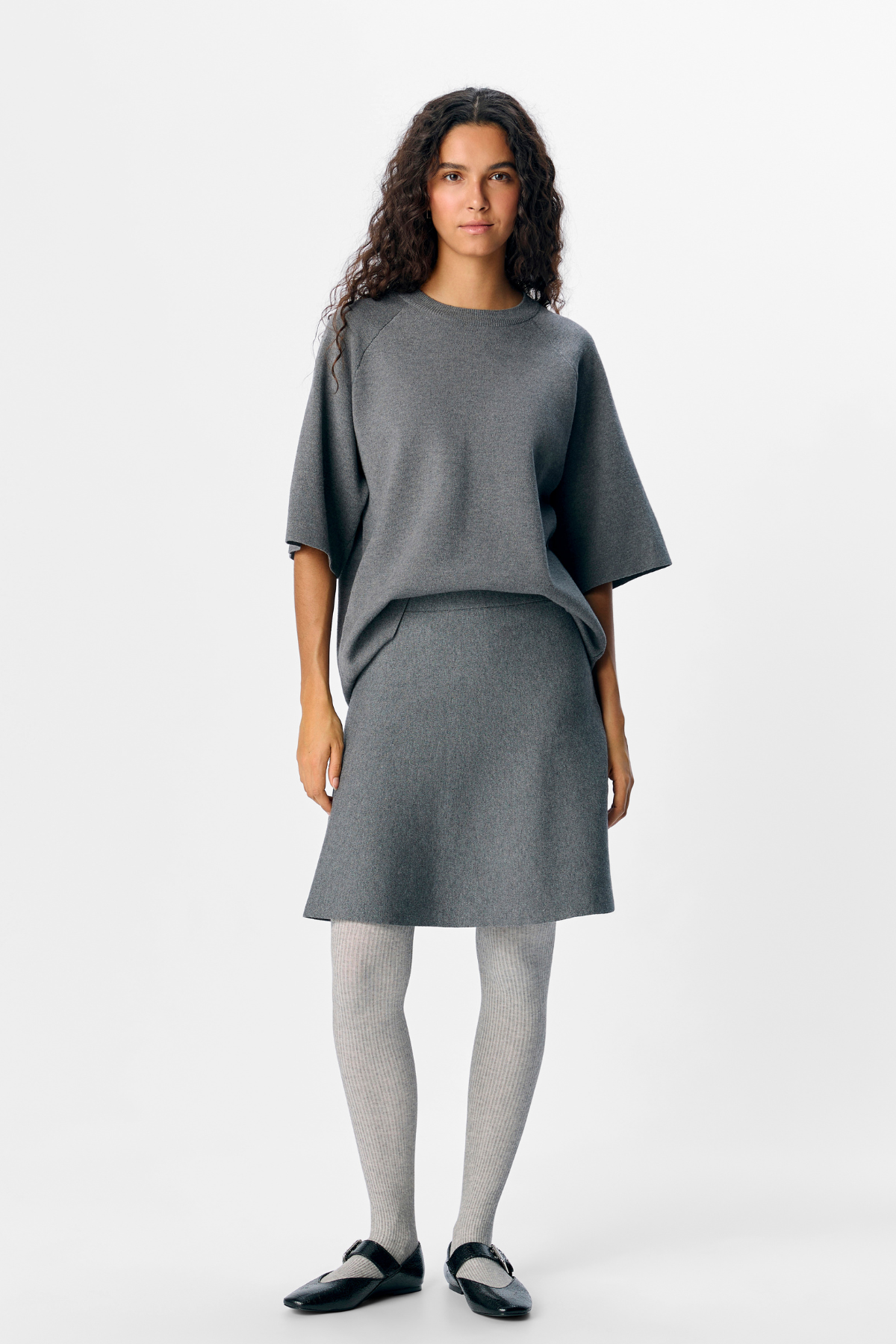 Reynard HW Kort Striknederdel - Medium Grå Melange