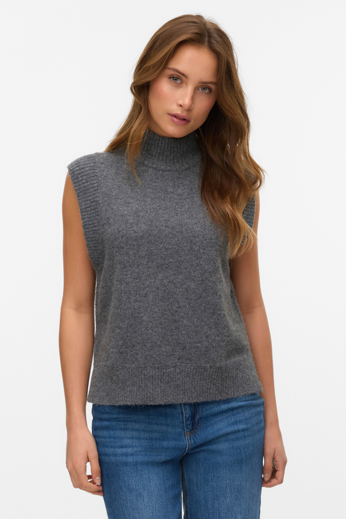 Wow Highneck Vest - Medium Grå Melange