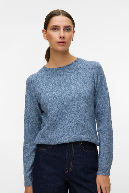 Doffy O-Neck Bluse - Mørk Denim m. Hvid Melange