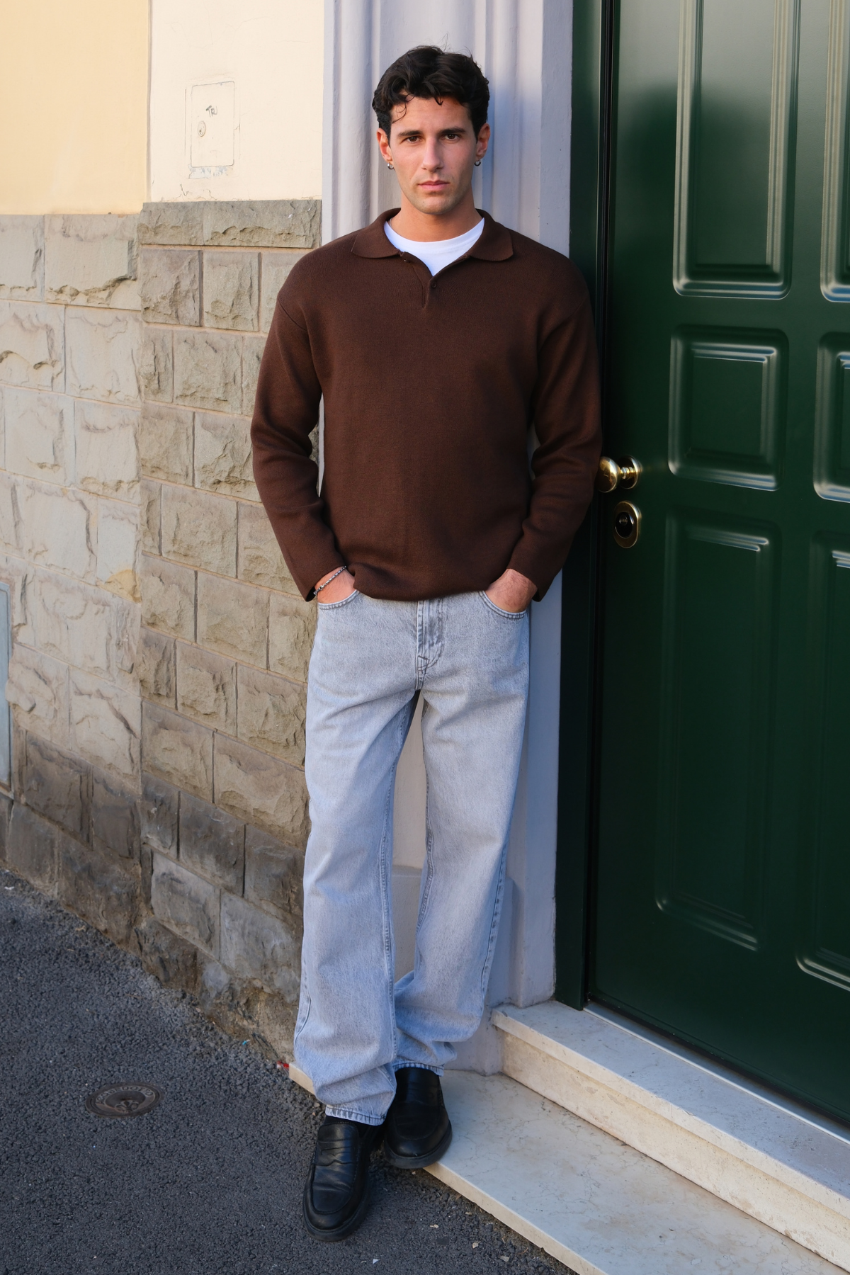 Strikket Langærmet Polo - Lys Brun