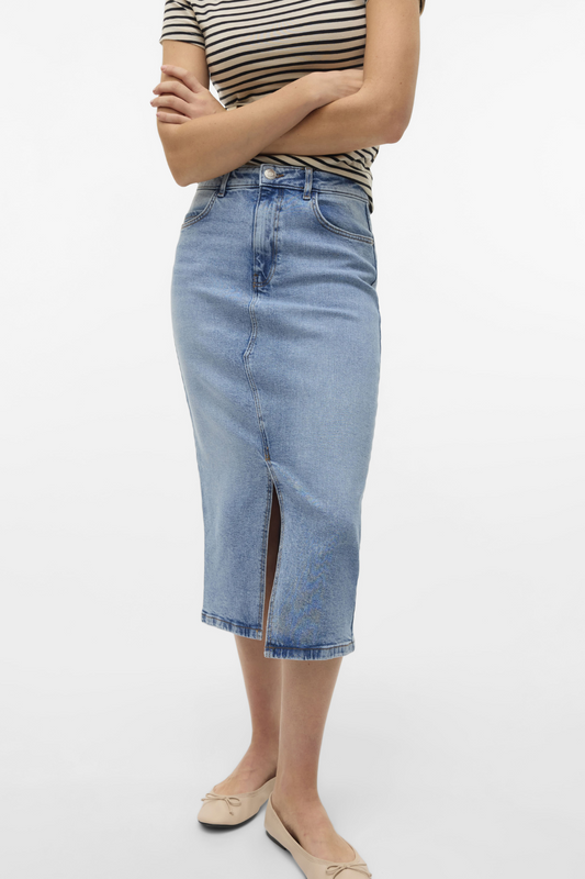 Natalie Midi Nederdel - Light Blue Denim