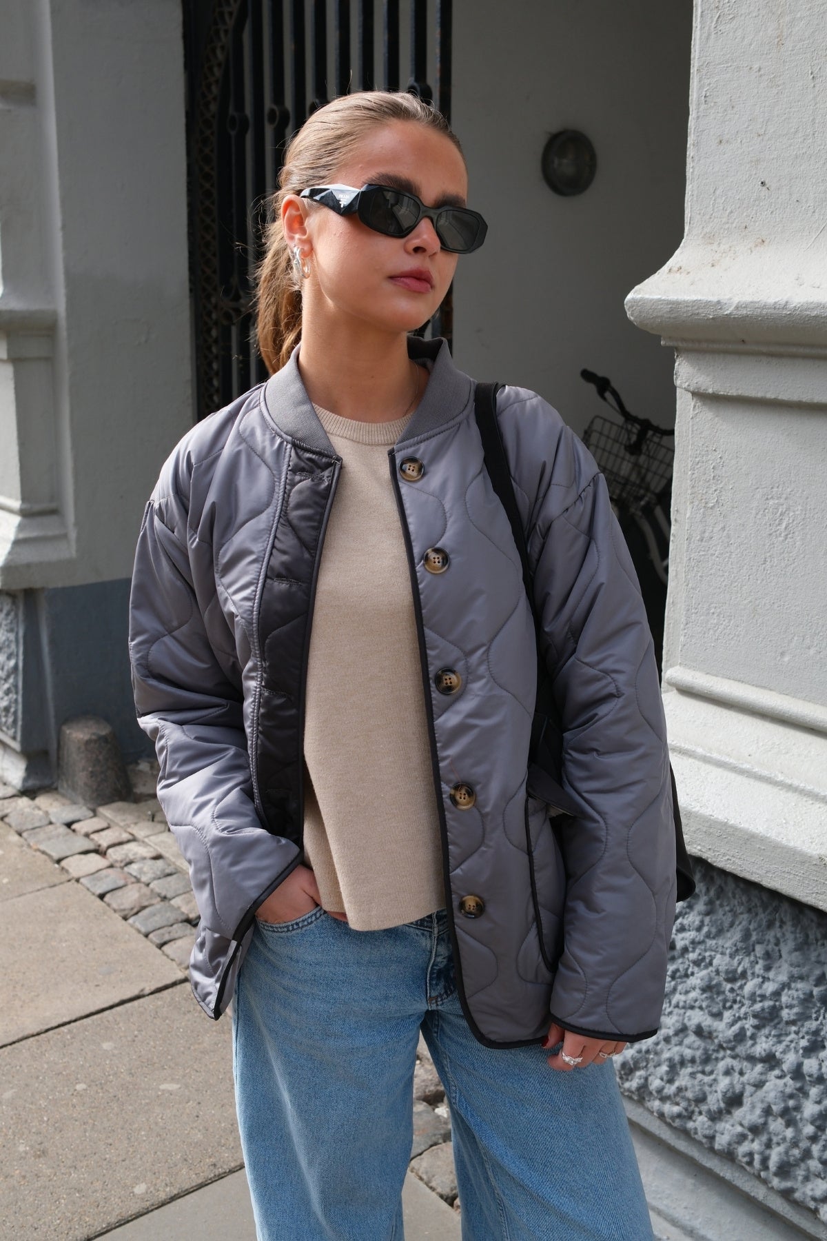 Quilted Block Jakke - Grå/Sort