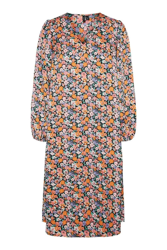 Allys Blomstret Midi Kjole - Sort