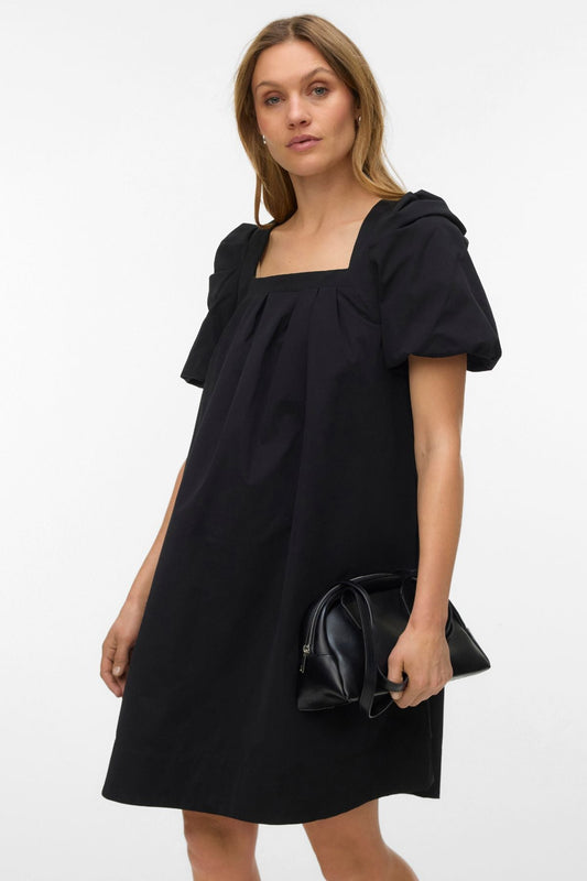 Ann Ss Square Neck Kort Kjole - Black